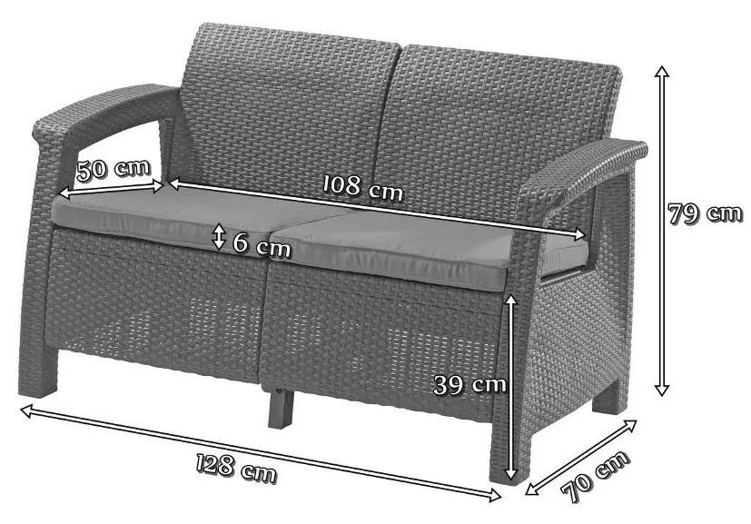Диван пластиковий садовий Keter Corfu II Love seat, графіт Київ - фото 7