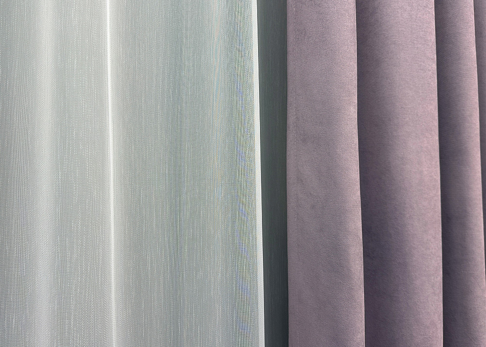 Комплект штор VR-Textil Микровелюр Petek 100х270 2шт и Тюль 300х270 1493ш-1153т Лавандовий з білим 71-054/1 Київ - фото 6
