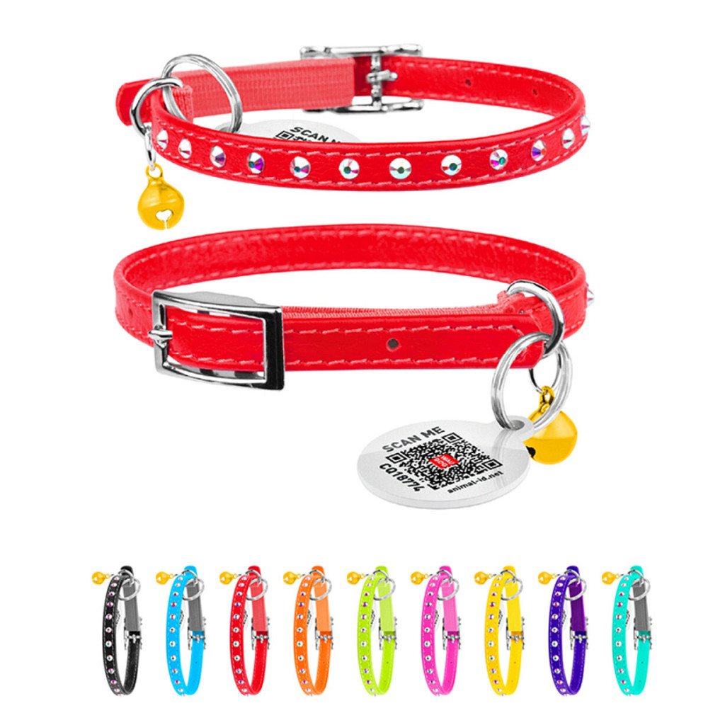 Нашийник WAUCAT Glamour з резинкою, клейовими стразами, для котів (ширина 9мм, довжина 22-30см) червоний Київ - фото 1