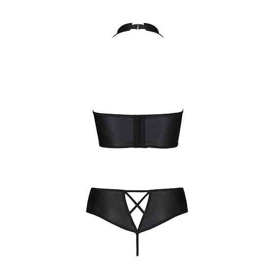 Комплект из экокожи Passion NANACY BIKINI 4XL/5XL black, бра и трусики с имитацией шнуровки Sex Aura Киев