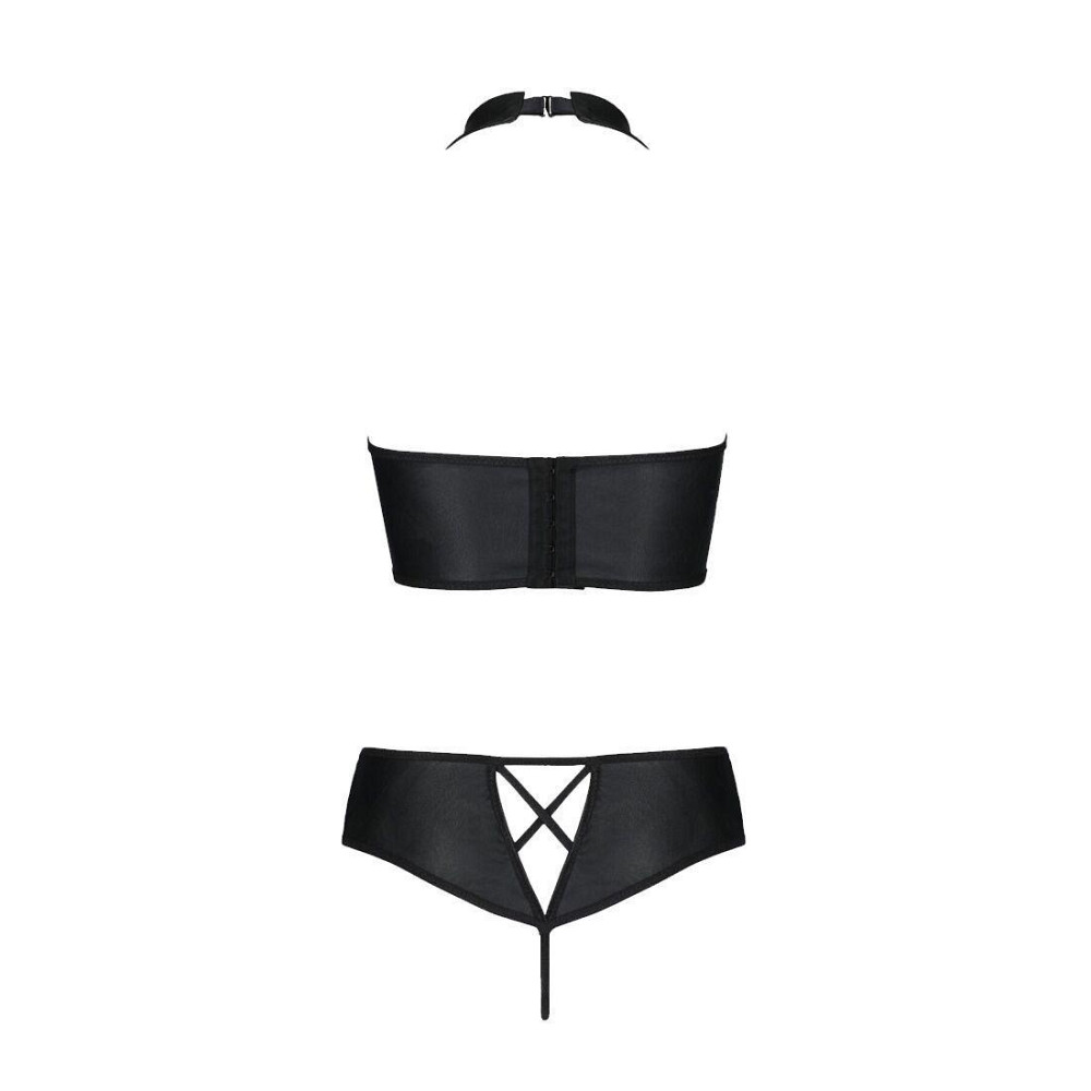 Комплект из экокожи Passion NANACY BIKINI 4XL/5XL black, бра и трусики с имитацией шнуровки Sex Aura Киев - изображение 4