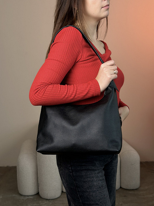 Сумка женская кожаная большая черная, базовая сумка, стильная сумка шопер, мяграя сумка на плечеMasterSem Киев - изображение 3