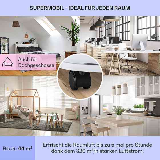 Новый мобильный кондиционер Breeze 9 4-в-1 9000 БТЕ / 2,6 кВт EEK A Напольные ролики Таймер Белый / Синий Ровно