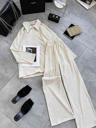 Женский базовый теплый оверсайз костюм двойка: рубашка и штаны турецкая двухсторонняя ангора рубчик Одесса