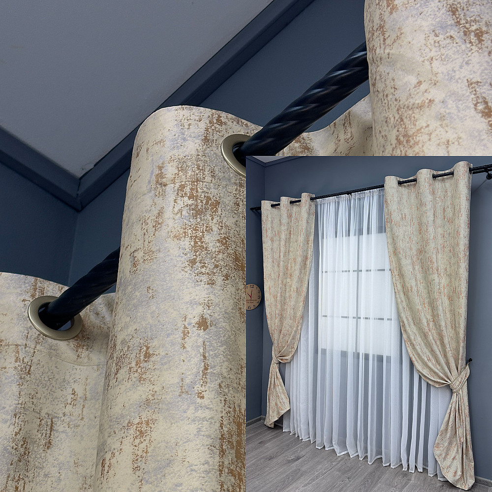 Комплект штор на люверсах VR-Textil Бархат Афина № 1538ш Молочный с терракотовым 100х250 см 2 шт (37-0156) Киев - изображение 1