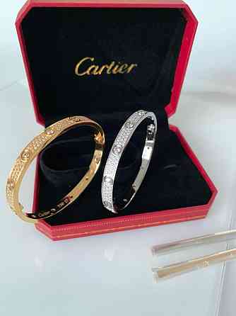 Cartier браслет love з викруткою (з дрібним цирконієм) лимонне золото, біле золото / Cartier браслет із камінням Одеса