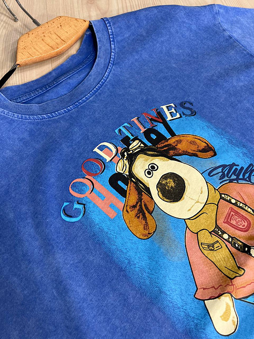 Футболка жіноча YIGOU 74 тай дай оверсайз з принтом собака, синій, one size Київ - фото 11