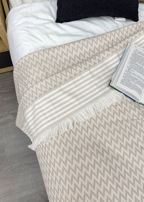 Покривало Dakota Fringe ЄВРО 200х230 см колір бежевий з білим (85-193) Київ - фото 2