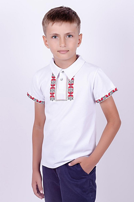 Вышиванка для мальчика, короткий рукав, белая, р.140 топ Киев - изображение 2