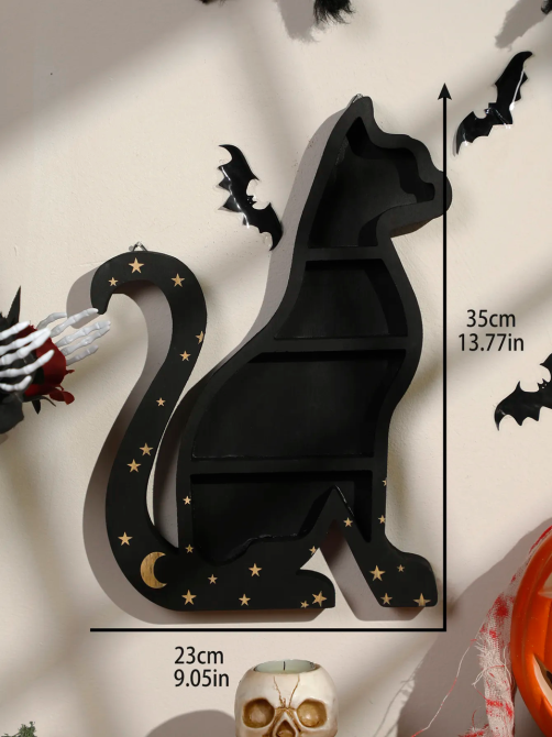 Полка настенная из дерева Кошка, полка деревянная для для украшений, черная со звездами, в размере 35×23см Каменец-Подольский - изображение 3
