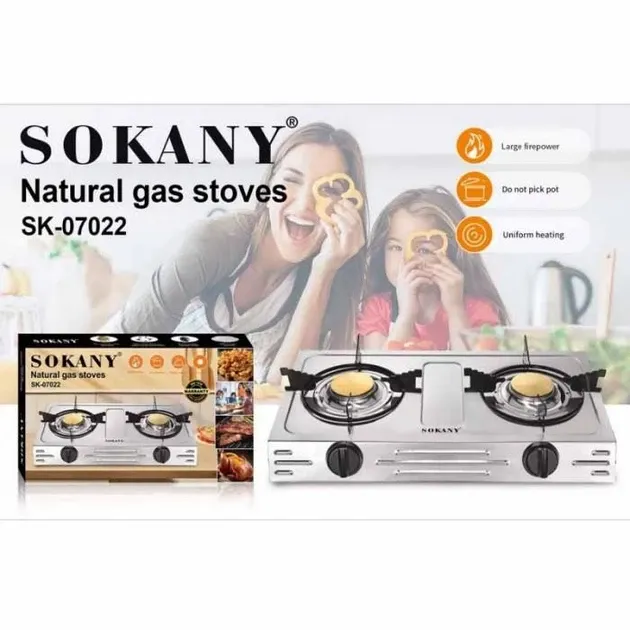 Газовая настольная плита SOKANY SK-07022, 2 конфорки, нержавеющая сталь, компактная и безопасная Одесса - изображение 3