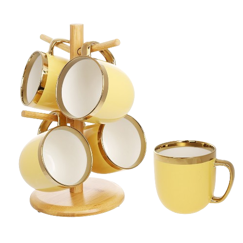 Набір чашок Золота лінія 4шт 320мл на бамбук.підставці порцеляна жовтий БОНА ДИ Житомир