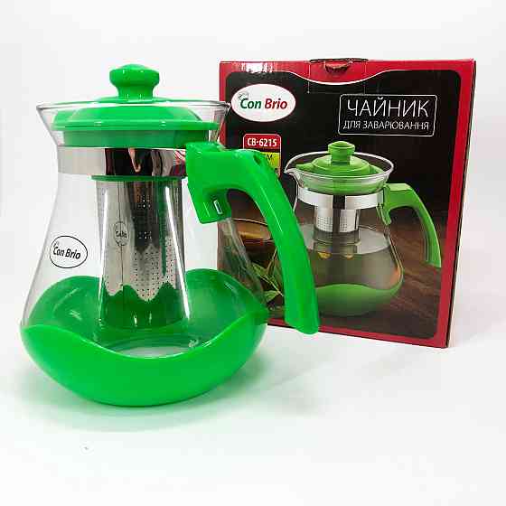 Скляний заварник Con Brio Green CB-6215 1,5 л, Заварники для чаю та кави, Чайник OY-404 самовар скляний Київ