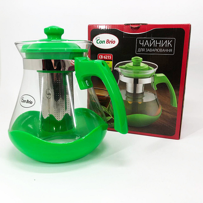 Скляний заварник Con Brio Green CB-6215 1,5 л, Заварники для чаю та кави, Чайник OY-404 самовар скляний Київ - фото 2
