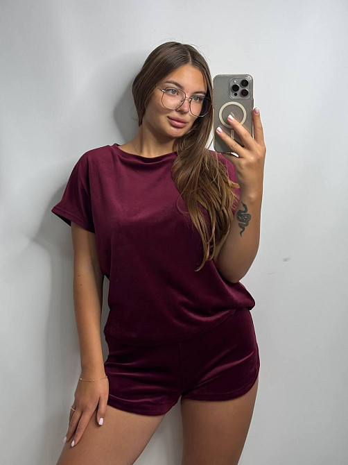 Пижама-комплект (футболка+шорти+штаны) из плюш-велюра Бордо XXL Харьков - изображение 2