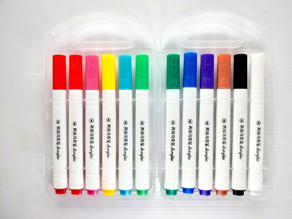 Набір акрилових маркерів 12 штук у кейсі Y 04 для малювання на папері Одеса - фото 2