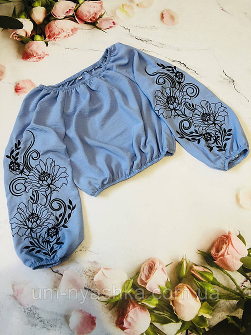 Подростковая черная укороченная блуза с вышивкой 122-140 Кривой Рог - изображение 3