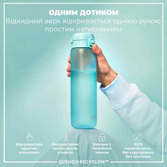 Пляшка для води ION8 1000 мл. BPA Free, Times To Drink, (ЕКО пляшка) BPA Free, Sonic Blue Кам'янське