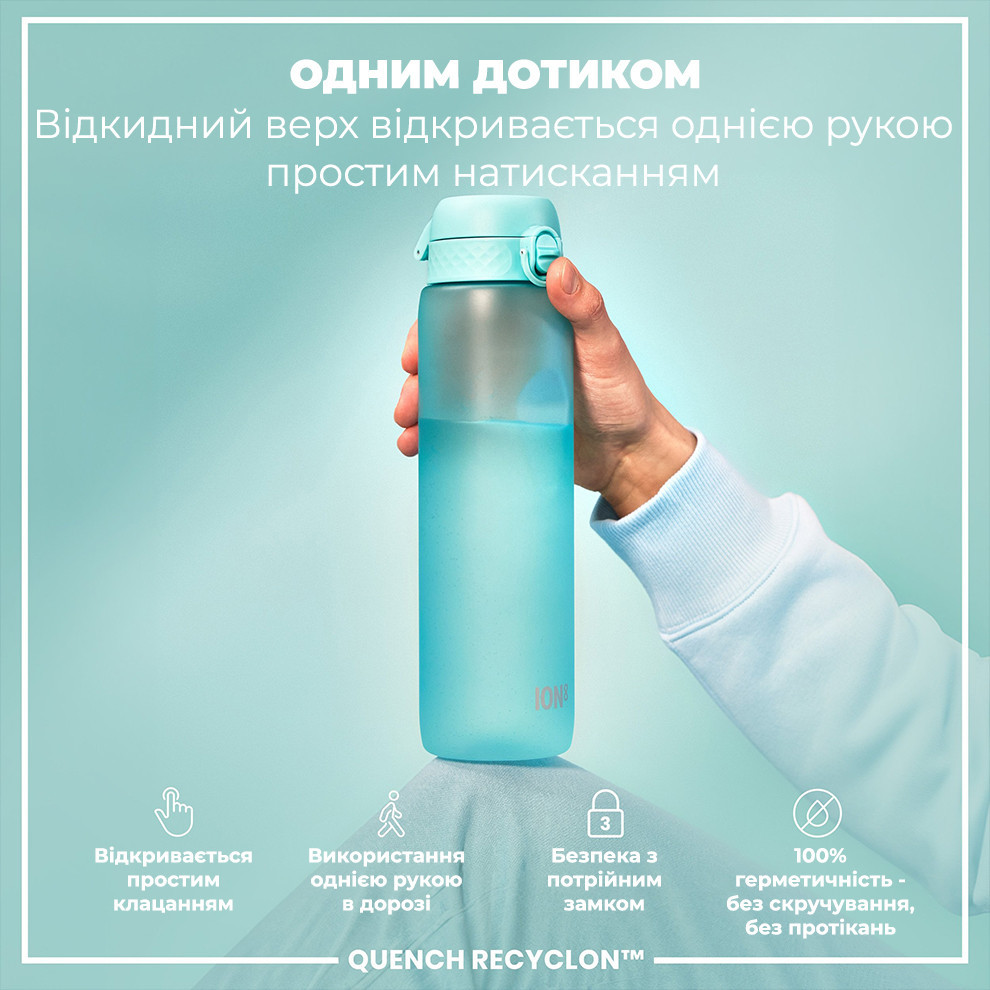 Пляшка для води ION8 1000 мл. BPA Free, Times To Drink, (ЕКО пляшка) BPA Free, Sonic Blue Каменское - изображение 2