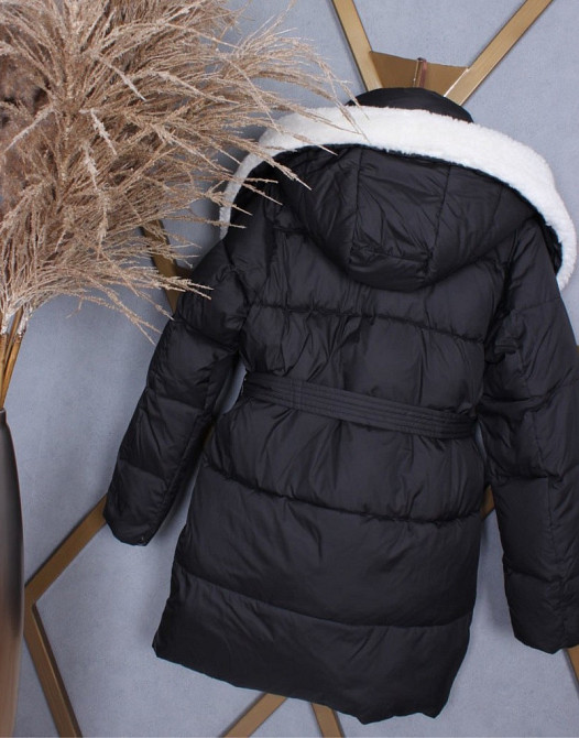 Детская черная зимняя куртка пальто на девочку подростка 164 Николаев - изображение 4