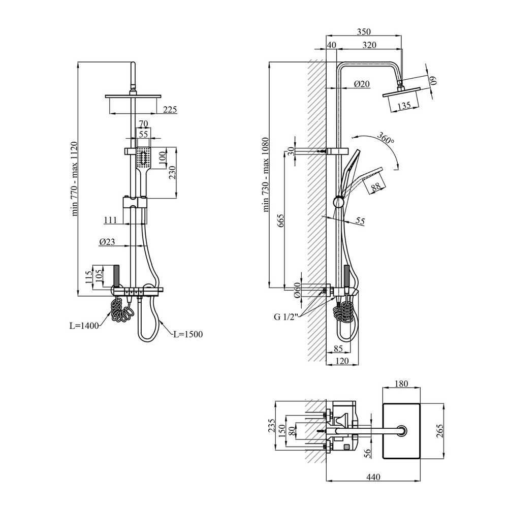 Душова система Agua Acero-AVION 04354AM на 4 користувача, графіт Київ - фото 2
