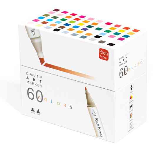 Набір професійних маркерів двосторонніх 60 штук Rich New для малювання і скетчинга на спиртовій основі Кам'янець-Подільський
