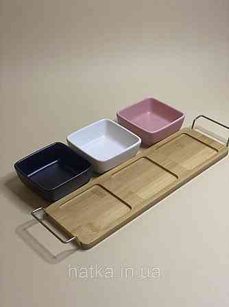 Менажниці на бамбуковій підставці Colored 4пр/наб 35*9см Київ