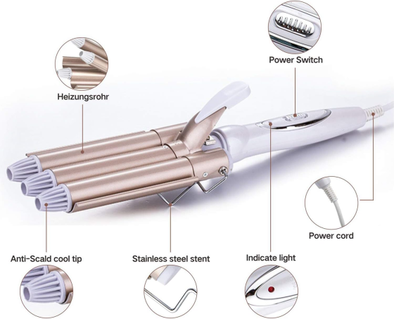Тройная плойка TOP4EVER Wave Iron 22 мм, керамическая, 170/220°C, быстрый нагрев 28 с, бело-золотая Киев