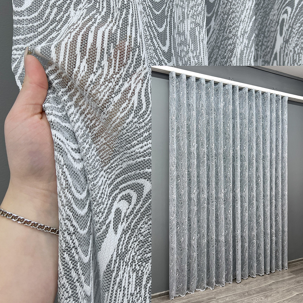 Тюль VR-Textil 1975т Жакард Сірий з білим 400х270 см (42-1001) Київ - фото 1