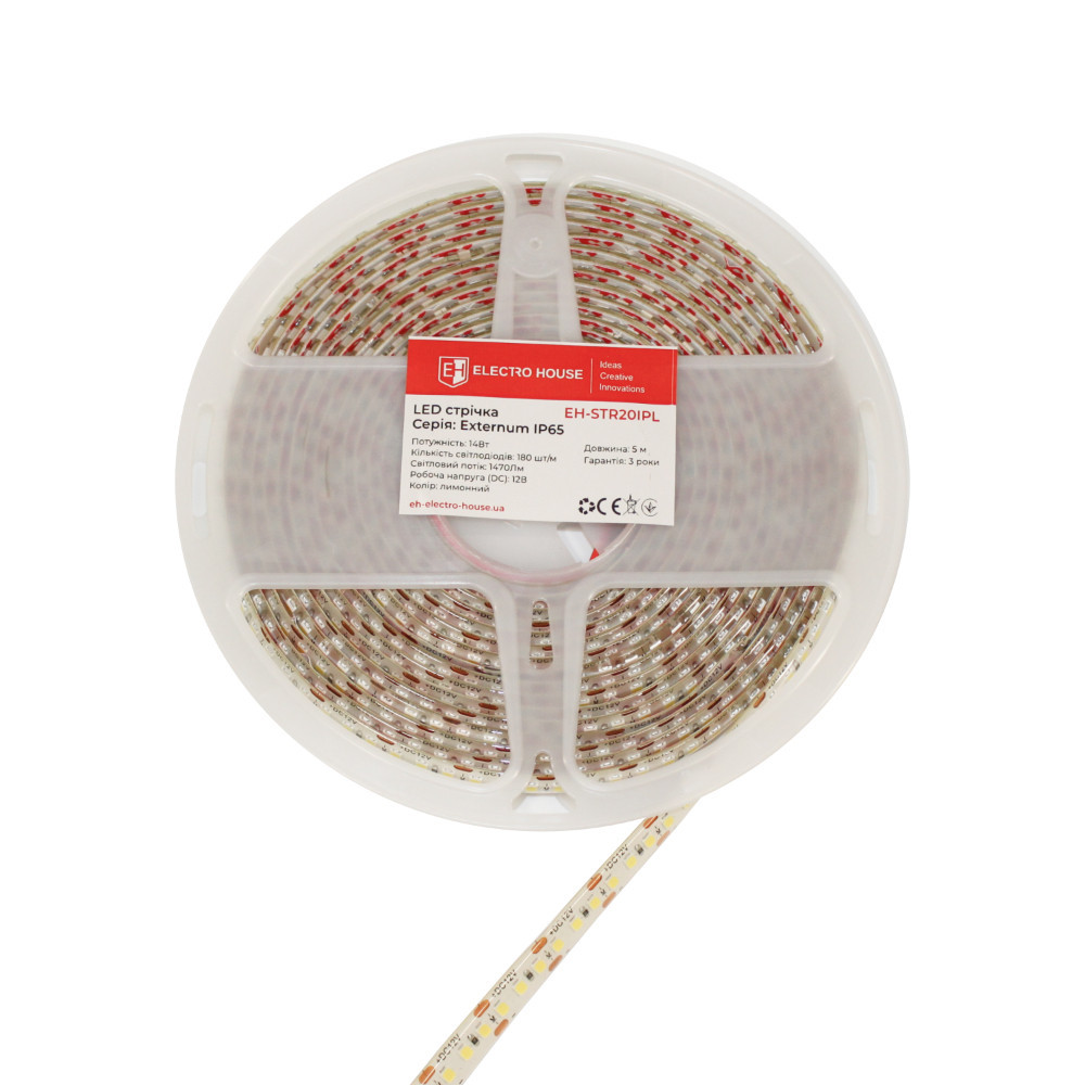 LED стрічка 14Вт 12В 180 діодів, лимонний,  IP65 , серія Externum IP65 , гарантія 3 роки Дніпро - фото 3