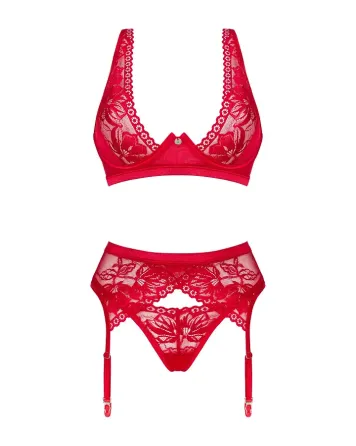 Комплект білизни Obsessive Lacelove cupless 3-pcs set XL/2XL Red, бюстгальтер, стрінги, пояс для пан Львів