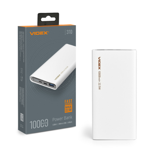 Павербанк 10000 mAh Videx VPB-310-W 22,5W білий Житомир - фото 1