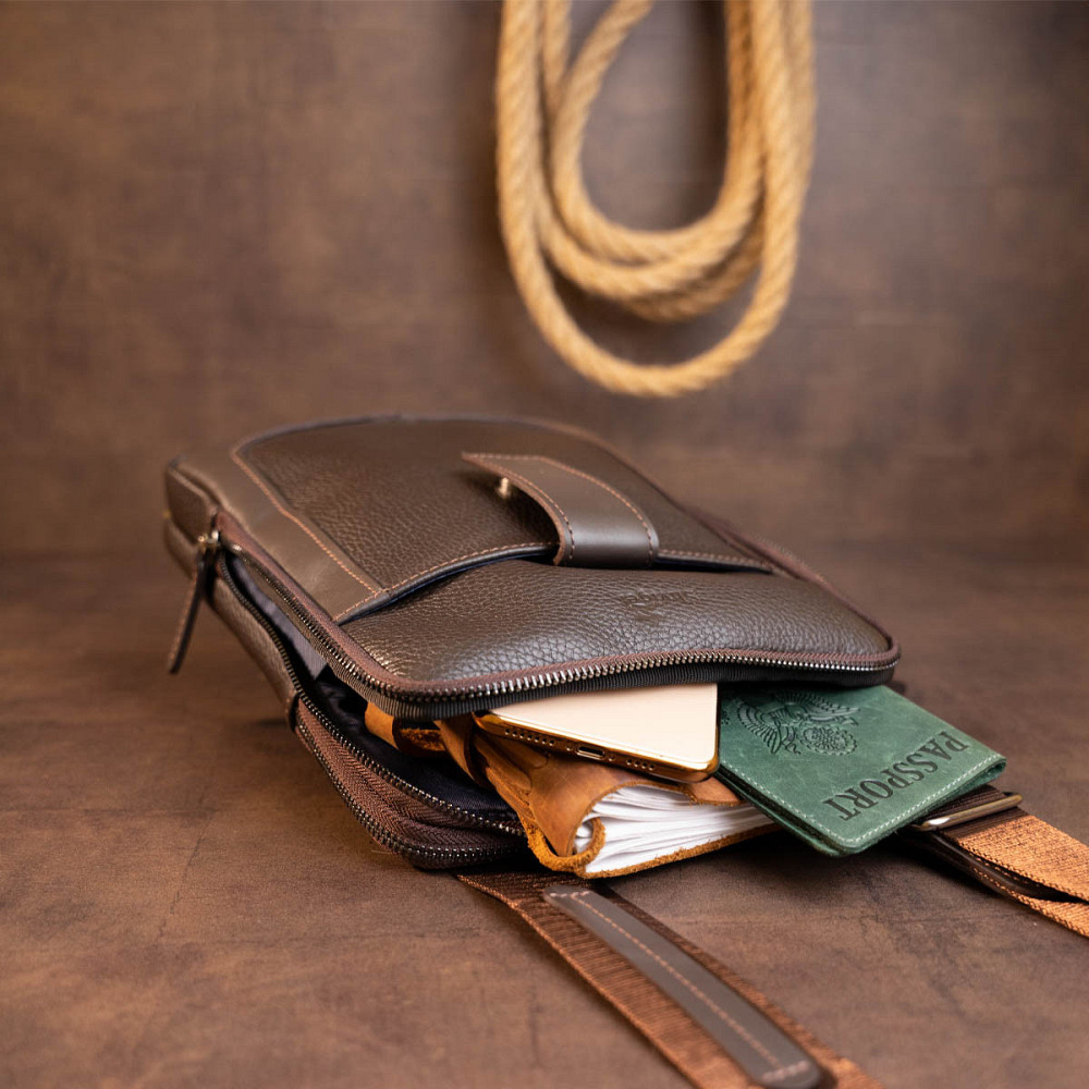 Сумка мужская планшет на два отделения кожаная флотар SHVIGEL 11286 Коричневая Киев - изображение 3