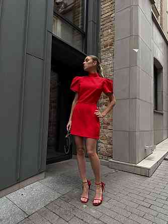 Жіноче коротке романтичне плаття з бантиком і відкритою спиною костюмка Червоний, 42/44 Одеса