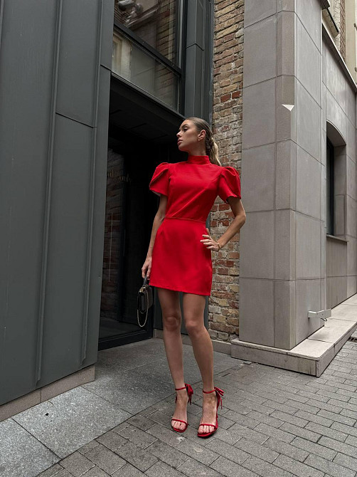 Жіноче коротке романтичне плаття з бантиком і відкритою спиною костюмка Червоний, 42/44 Одеса - фото 4