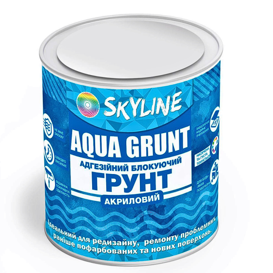 Ґрунтовка акрилова адгезійна блокувальна Skyline Aqua Grunt, біла, без запаху, для фарбованих поверхонь, 0.75 л Харків
