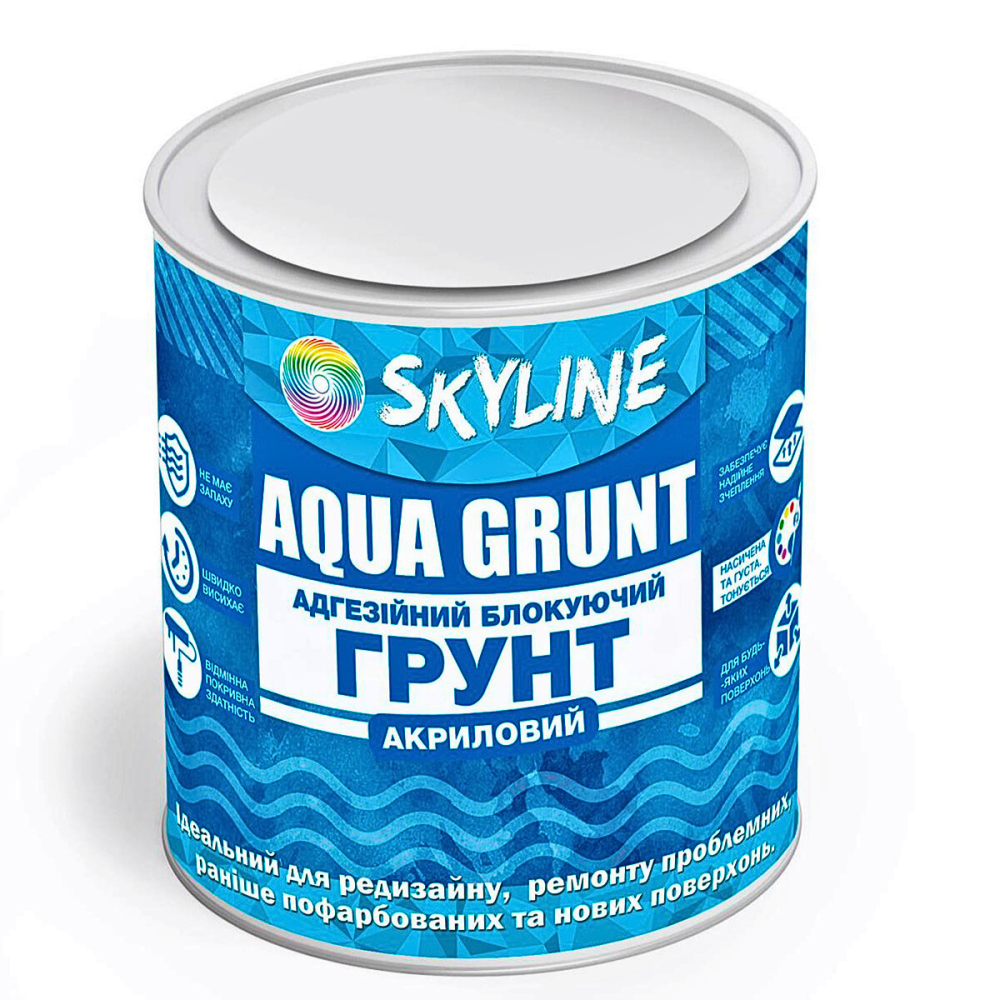 Ґрунтовка акрилова адгезійна блокувальна Skyline Aqua Grunt, біла, без запаху, для фарбованих поверхонь, 0.75 л Харків - фото 3