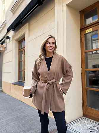 Жіночий теплий базовий кардиган із поясом турецька ангора-в'язка Коричневий, 42/44 Одеса