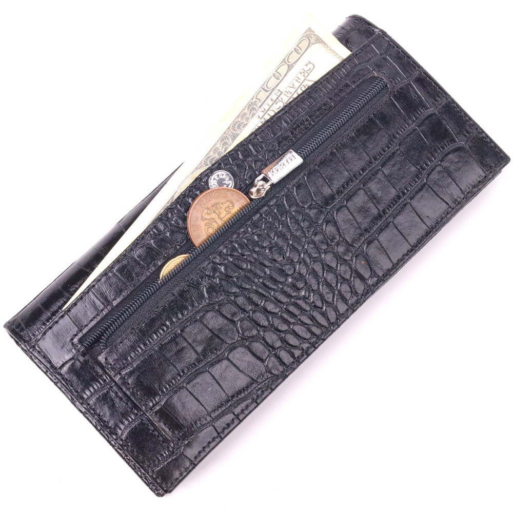 Стильний вертикальний гаманець із натуральної фактурної шкіри KARYA 21433 Чорний Київ - фото 5