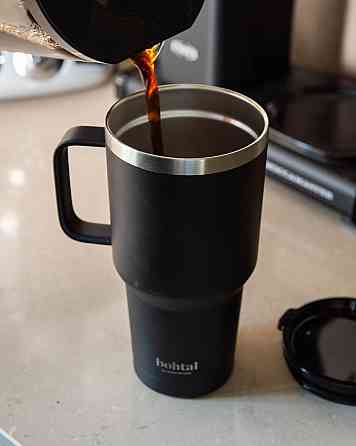 Термостакан (ізольована чашка) Bohtal з ручкою з нержавіючої сталі Tumbler Black 900 ml Каменское