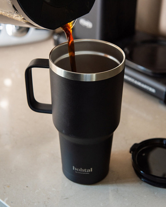 Термостакан (ізольована чашка) Bohtal з ручкою з нержавіючої сталі Tumbler Black 900 ml Каменское - изображение 3