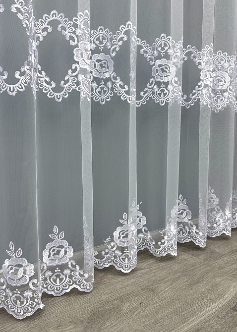 Тюль VR-Textil 1848т Фатин с вышивкой Холодный белый 300х270 см (40-212) Киев - изображение 7