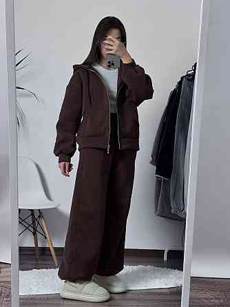 Женский теплый оверсайз костюм: кофта и штаны трехнить флис Одесса