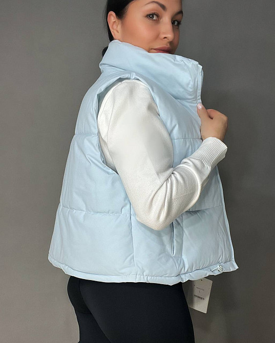 Жилет жіночий HAIZIYUAN 23106 середня довжина з куліскою кишені комір стійка блакитний, блакитний, XL Київ - фото 13