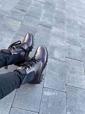 Черевики жіночі Odzi бордові натуральна шкіра з хутром висота 14см каблук 4см розмір 37 (2358) Коломыя