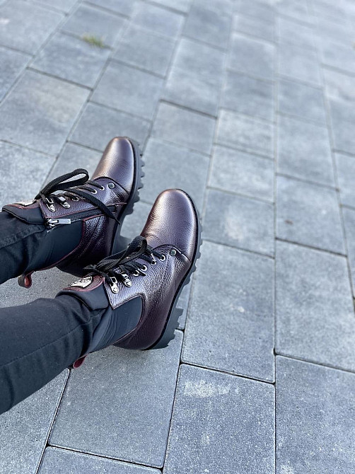 Черевики жіночі Odzi бордові натуральна шкіра з хутром висота 14см каблук 4см розмір 37 (2358) Коломыя - изображение 2