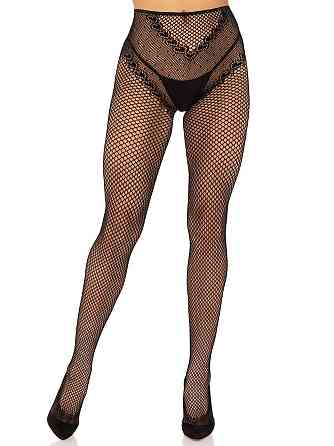 Стрип-колготки Leg Avenue Crotchless Net Tights with Heart Backseam, One Size, чорні, з доступом Sex Aura Київ