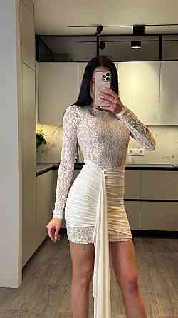 Женское романтичное мини платье со шлейфом кружево + трикотажная подкладка Молочный, 44/46 Одесса