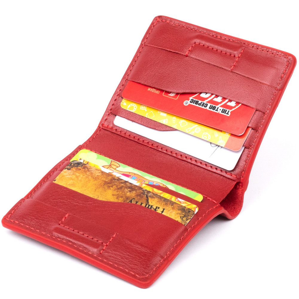 Вертикальное глянцевое портмоне с накладной монетницей GRANDE PELLE 11331 Красное Киев - изображение 4