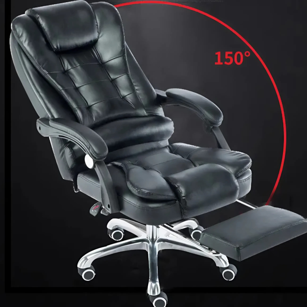 Крісло офісне ортопедичне чорного кольору поворотне ,міцне комп'ютерне з еко шкіри і підставкою для ніг до 120 кг Львів - фото 2